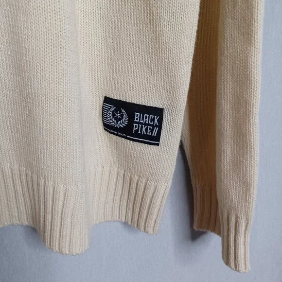Black Pike Nasa Bear Sweater Mens XL Beige Knit Long Sleeve Blokecore Striped - Picture 7 of 9